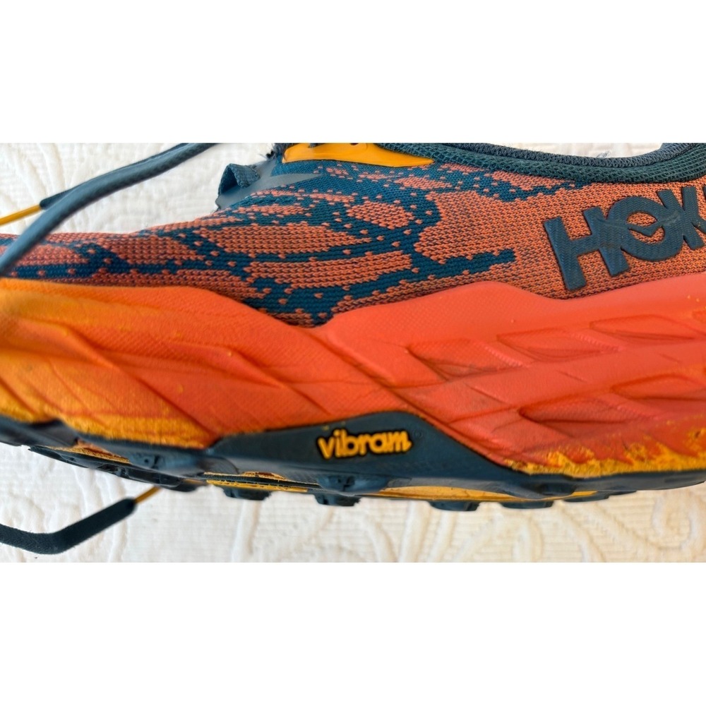 Hoka‎ Speedgoat 5 Mens Size 9B Trail Running Shoes Teal Orange Vibram - Picture 4 of 12